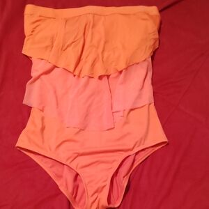 Jantzen Orange and Pink Ruffle One Piece Swimsuit